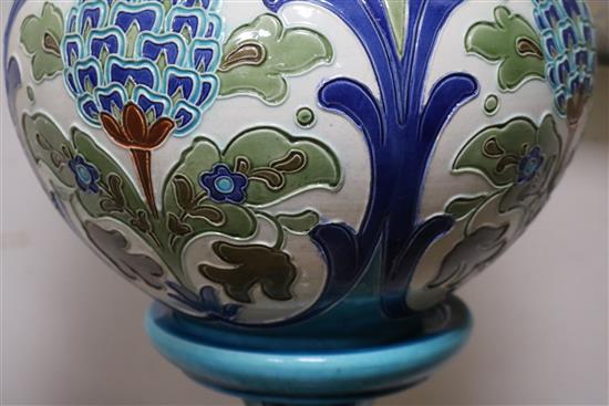 A Burmantofts faience Isnik style jardiniere and stand, c.1900, impressed marks including model numbers 2096 total height 84.5cm